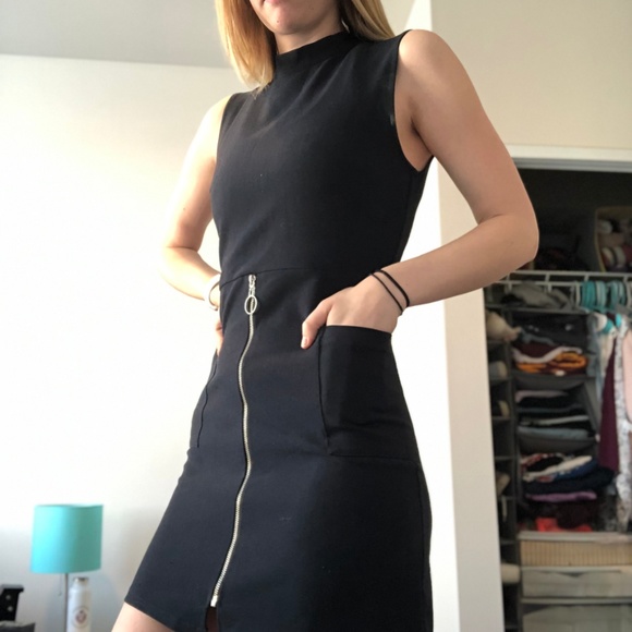 Navy Mock Neck Zipper Dress - Picture 2 of 2
